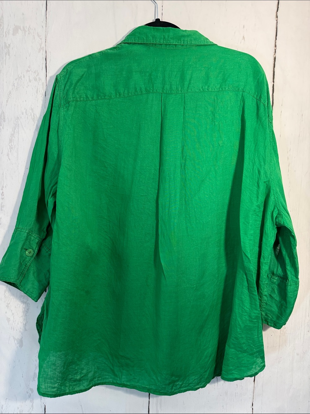 Zara Bright Green Linen Half sleeve summer  Button-Front Shirt - Picture 5 of 5